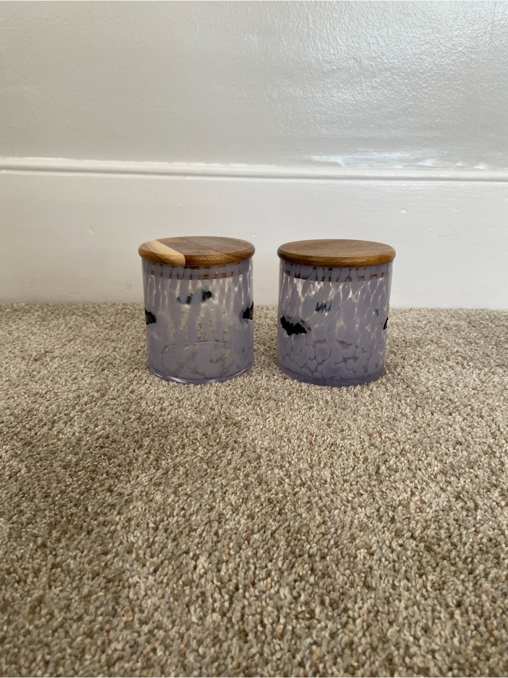 NWOT Halloween Murano Glass Canister Set With Bat Inlay - Set of 2 Glass Jars - Picture 4 of 15